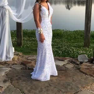 White sequence prom pageant dress